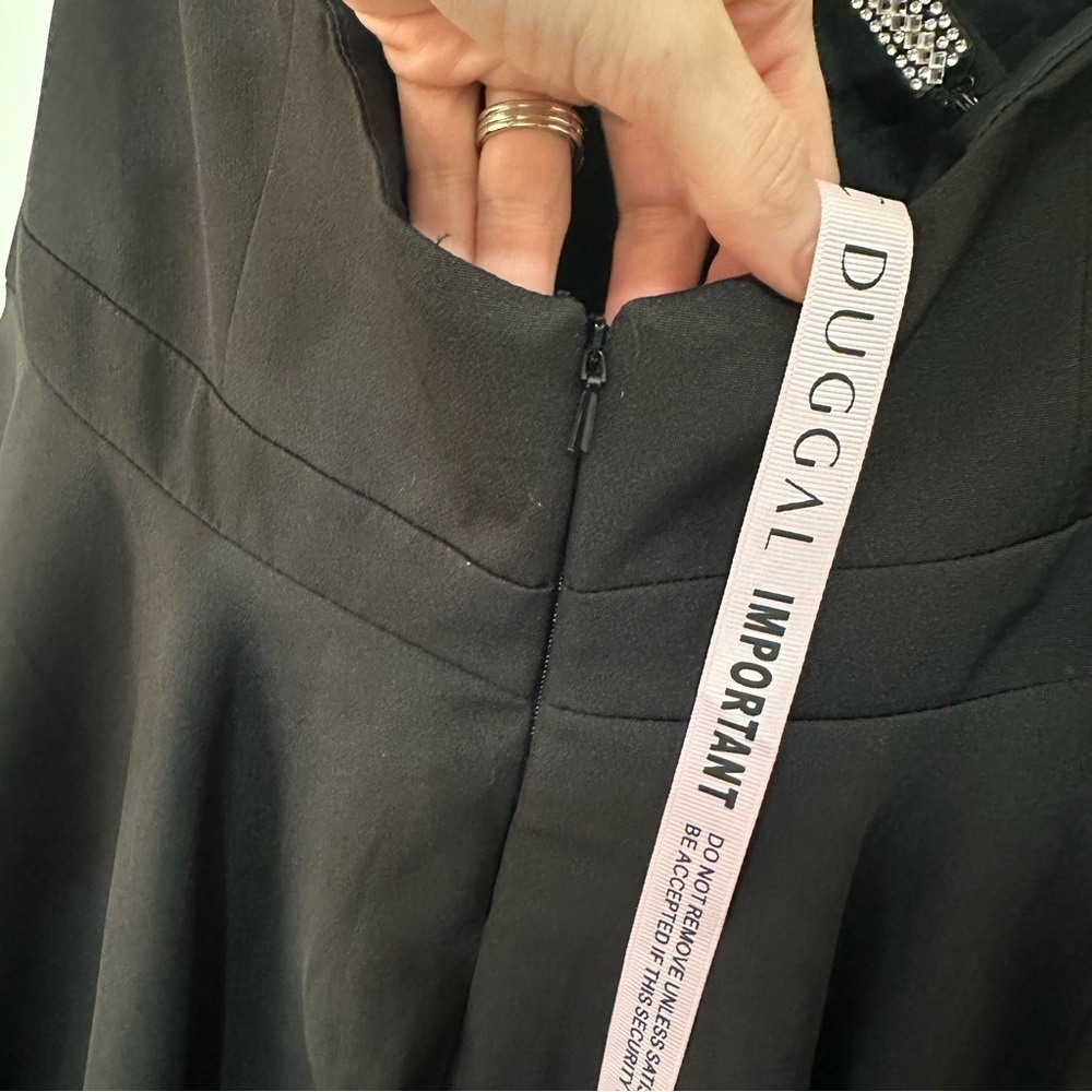 NWOT MAC DUGGAL Black 49106 Square Neck A Line Mini Dress Rhinestone Strap Sz 10 - Picture 12 of 16